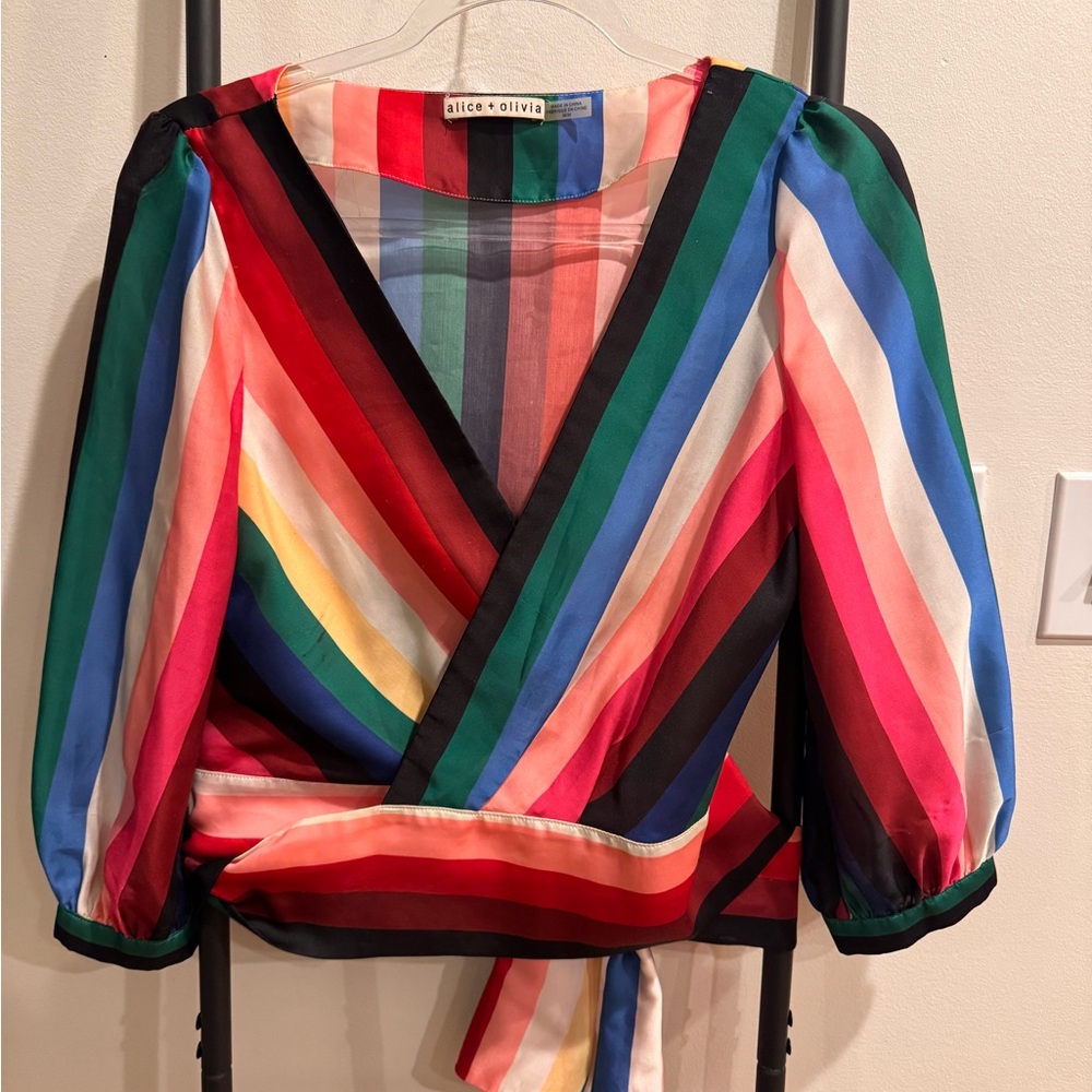 Alice + Olivia Colorful Striped Wrap Blouse